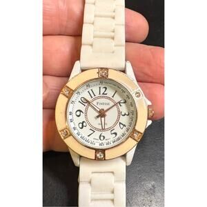 Women's 40mm Finesse Watch, White Case with Rose GoldBeige Enamel Bezel